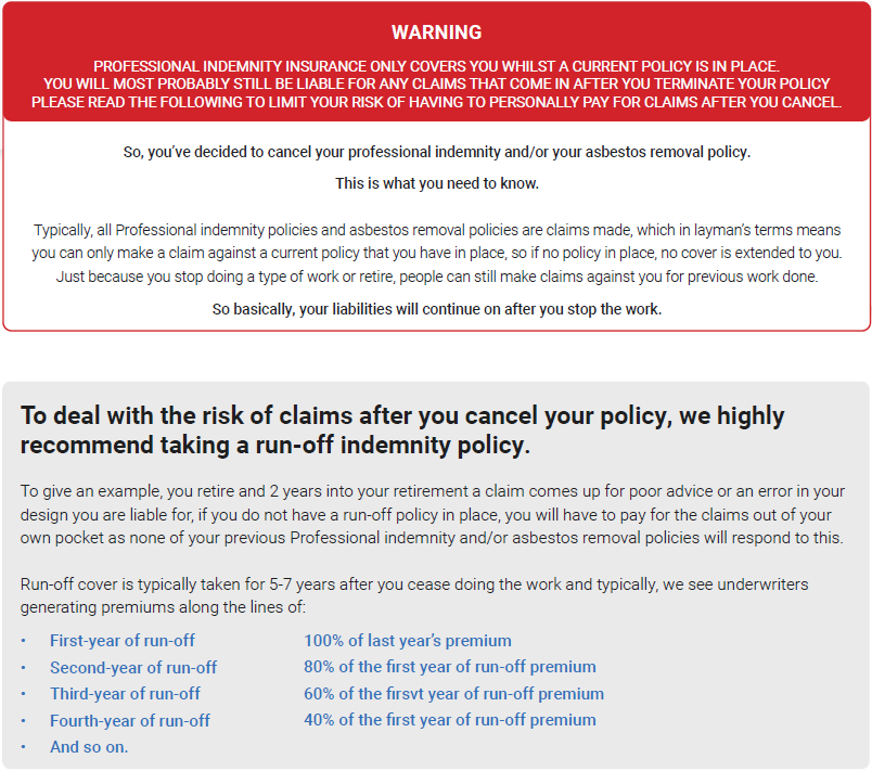 cancellation form professional indemnity